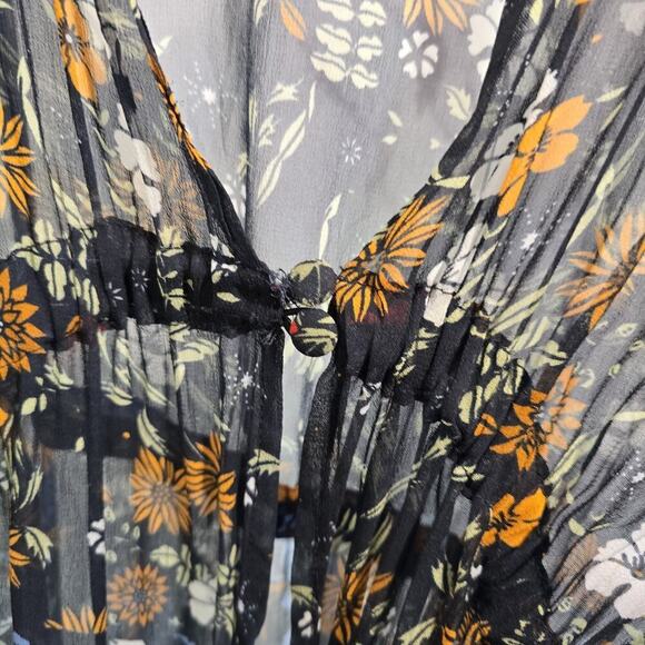 Floreat Dress Womens Small Black Floral Midi Kimono Cover Up Topper Long - Picture 8 of 13